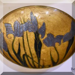 D66. Brass enameled bowl with irises 2”x8” - $18 